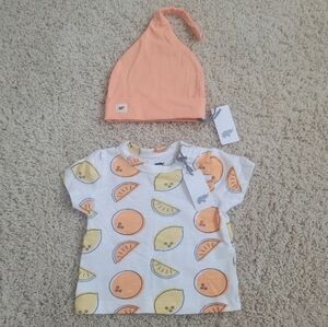 NWT Monica + Andy Organic Cotton Hat & Shirt Set 3-6 months Citrus Girl Summer